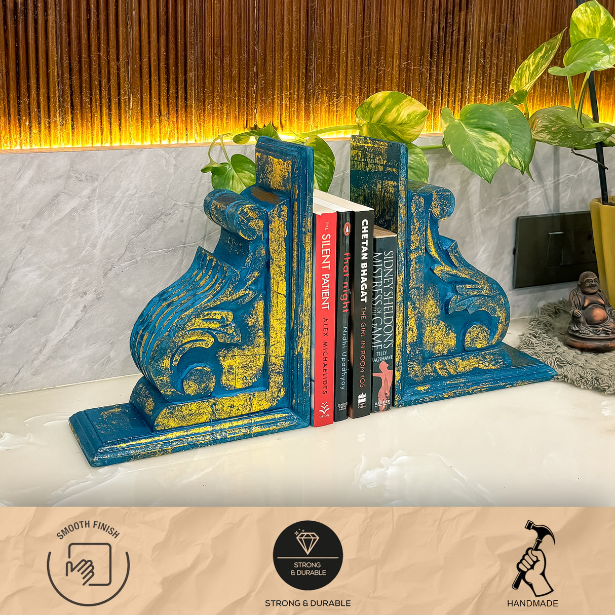 Premium Rustic Wooden Bookends