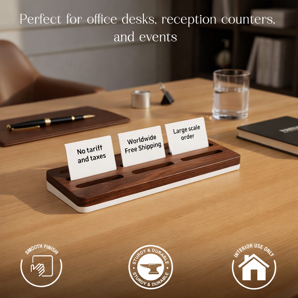 Solid Wood Business Card Holder Stand – Premium Wooden Visiting Card Display for Office Desk, Reception Counter, Clinic & Corporate Workspace Decor