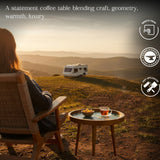 Handcrafted Wooden Round Side Table with Floral Inlay Top – Solid Wood Accent Table for Living Room, Bedroom & Home Décor