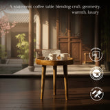 Handcrafted Wooden Round Side Table with Decorative Inlay Top – Solid Wood Accent Table for Living Room, Bedroom & Home Décor