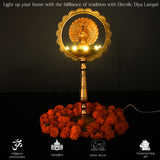 Saleberate Electric LED Diya Lamp - Golden Plastic Pooja Light with Peacock Design - Home Temple Decor, Mandir Diya for Diwali & Religious Ceremonies (15 Inch)