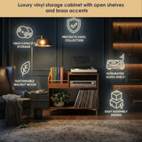 Luxury Vinyl Record Storage Cabinet – Wooden Turntable Stand with Open Shelves, High-Capacity LP Storage & Integrated Audio Shelf