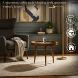 Handcrafted Wooden Round Side Table – Solid Wood Accent Table with Designer Inlay Top for Living Room, Bedroom & Home Décor