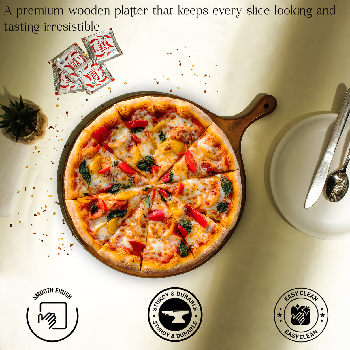 Acacia Wood Pizza Peel & Serving Board – 15" Round Paddle with Handle for Pizza, Bread & Charcuterie
