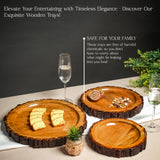 Wooden Round Bark Tray Set of 3 – Rustic Serving Trays with Natural Wood Edges