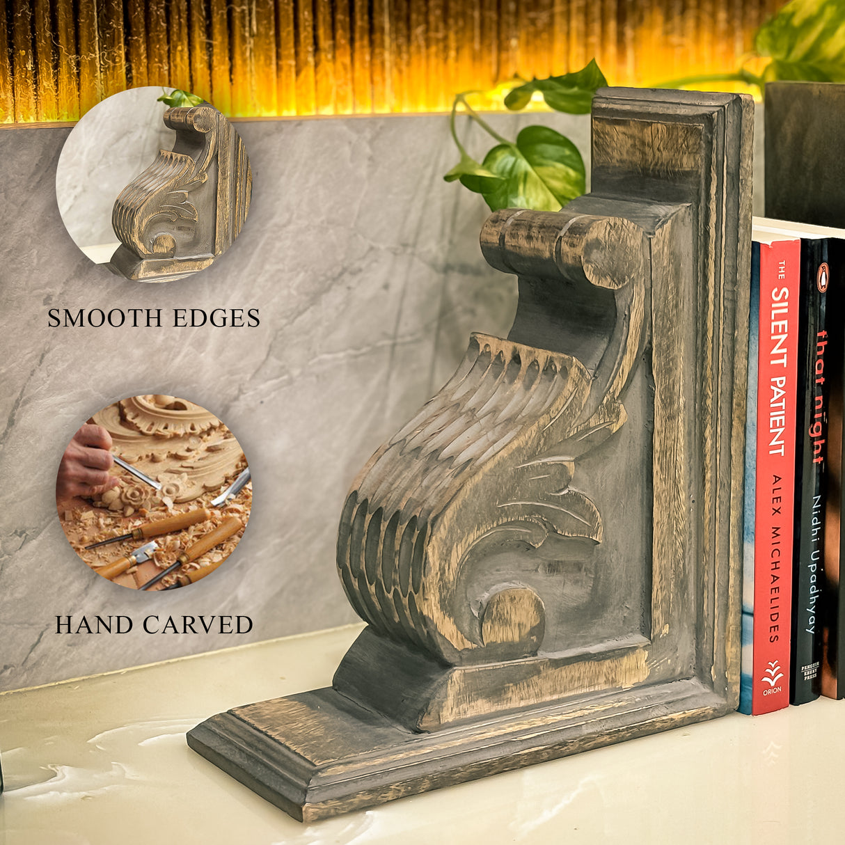 Premium Rustic Wooden Bookends