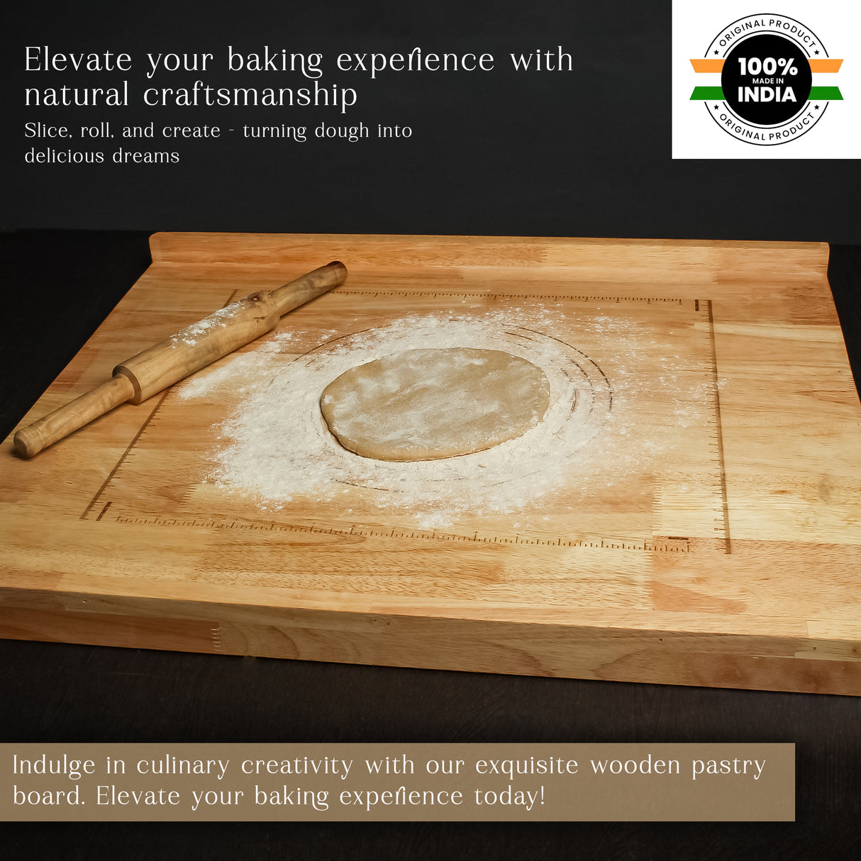 Reversible Wooden Pastry Board with Engraved Ruler – Baking Essential