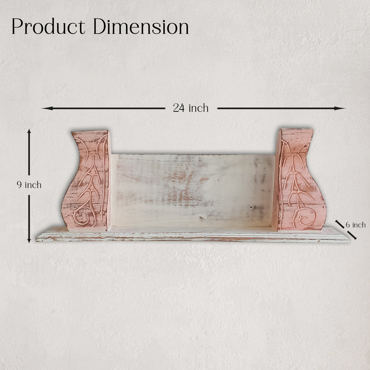 Elegant Hand-Carved Wooden Wall Shelf (Pink)