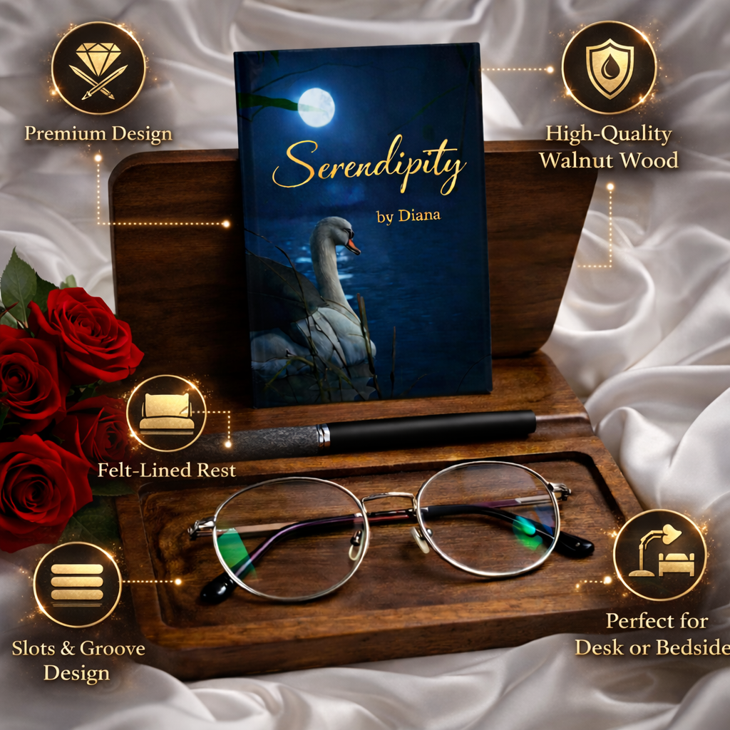 Handcrafted Wooden Book Valet & Nightstand Organizer – Premium Reading Stand with Glasses, Phone & Pen Holder