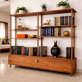 Designer Wooden Bookcase with Storage | Space Saving Shelving Unit for Modern Interiors