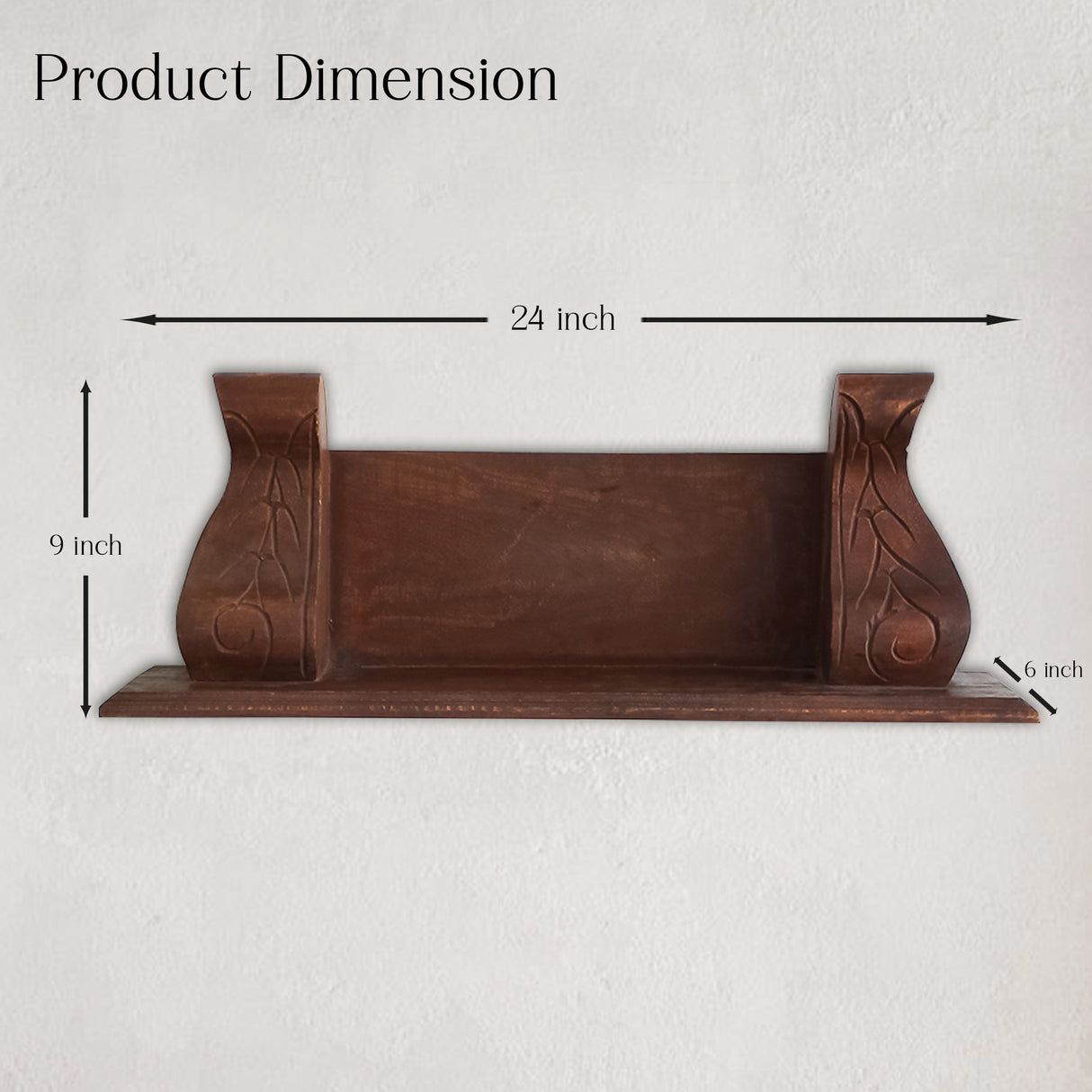 Elegant Hand-Carved Wooden Wall Shelf (Walnut Brown)