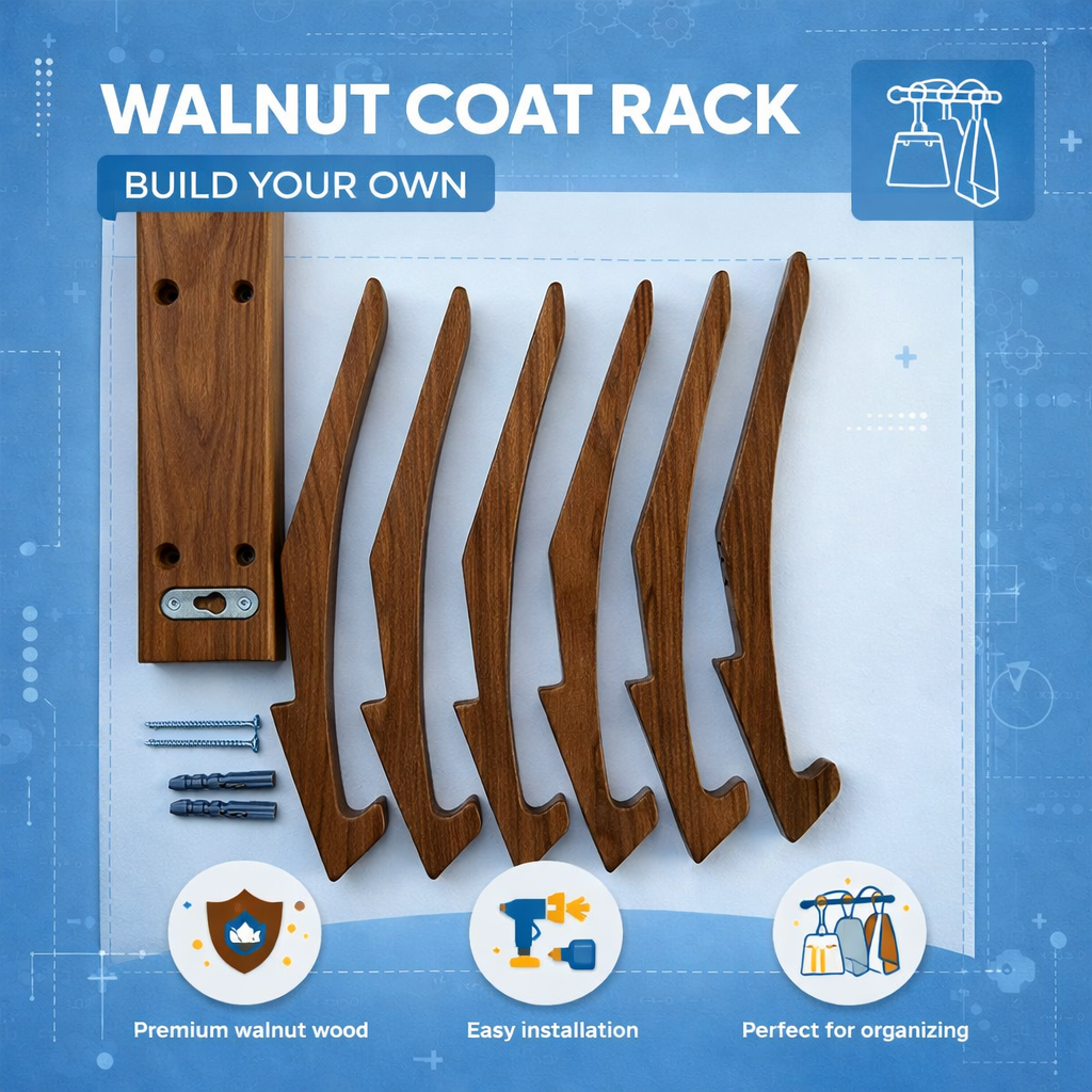 Wooden Wall Mounted Coat Rack – Modern Space Saving Wall Hook Rack for Entryway, Bedroom & Bathroom – Durable Natural Wood Jacket, Hat, Bag & Towel Organizer – Decorative Wall Hanger