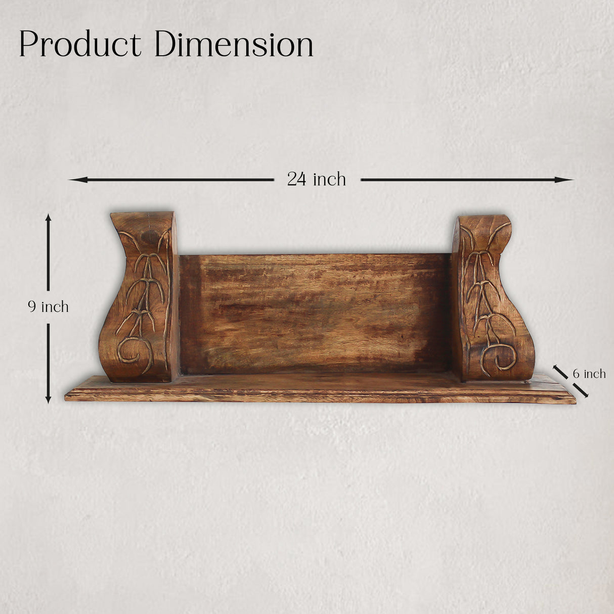 Elegant Hand-Carved Wooden Wall Shelf (Brown)