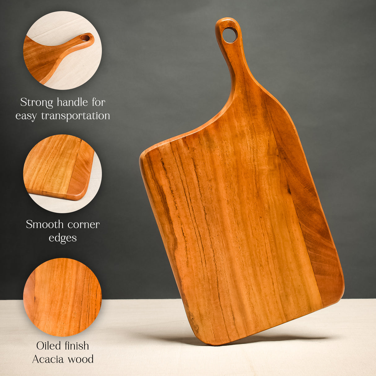 Durable Wooden Chopping Board with Handle – Kitchen Prep Serving Board