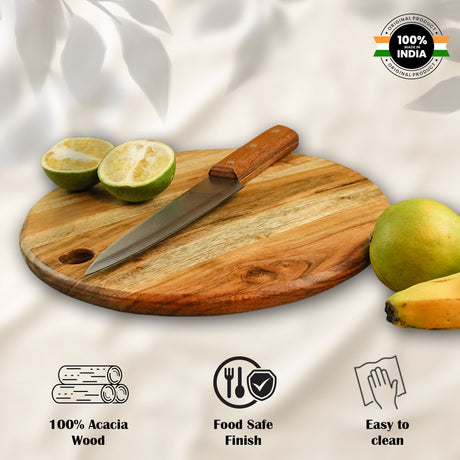 Durable Round Acacia Cutting Board – Handcrafted Wooden Kitchen Essential