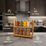2-Tier Wooden Spice Rack for Kitchen Counter – Masala Organizer Stand for Spice Bottles, Herbs & Condiments