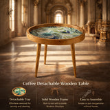 Handcrafted Wooden Round Side Table with Floral Inlay Top – Solid Wood Accent Table for Living Room, Bedroom & Home Décor