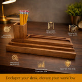 Wooden Desk Organizer & Pen Holder – Solid Wood Desktop Stationery Stand for Office Table, Study Desk & Home Workspace