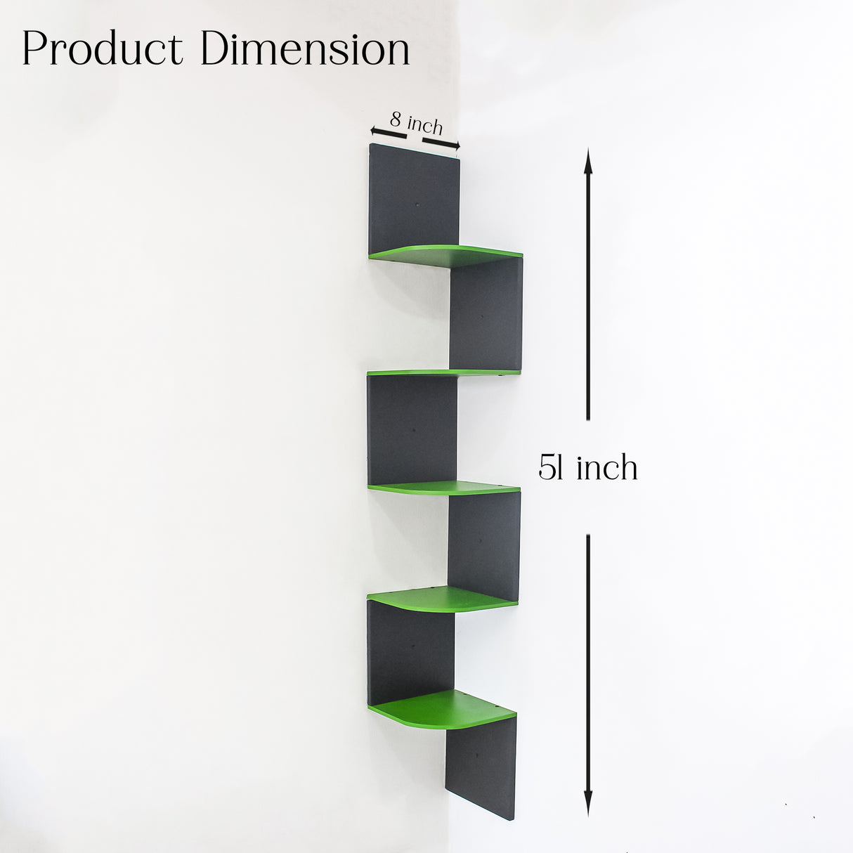 5-Tier Floating Corner Wall Shelf (Green & Black)