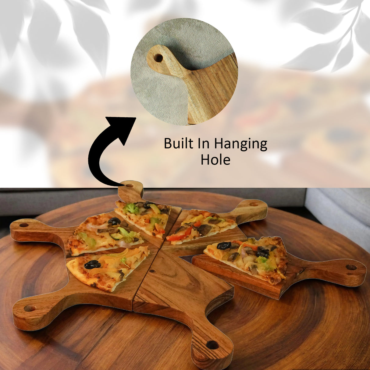 Wooden Pizza Platter Set of 6 Triangular Wooden Serving Platters – Snack Serving Trays