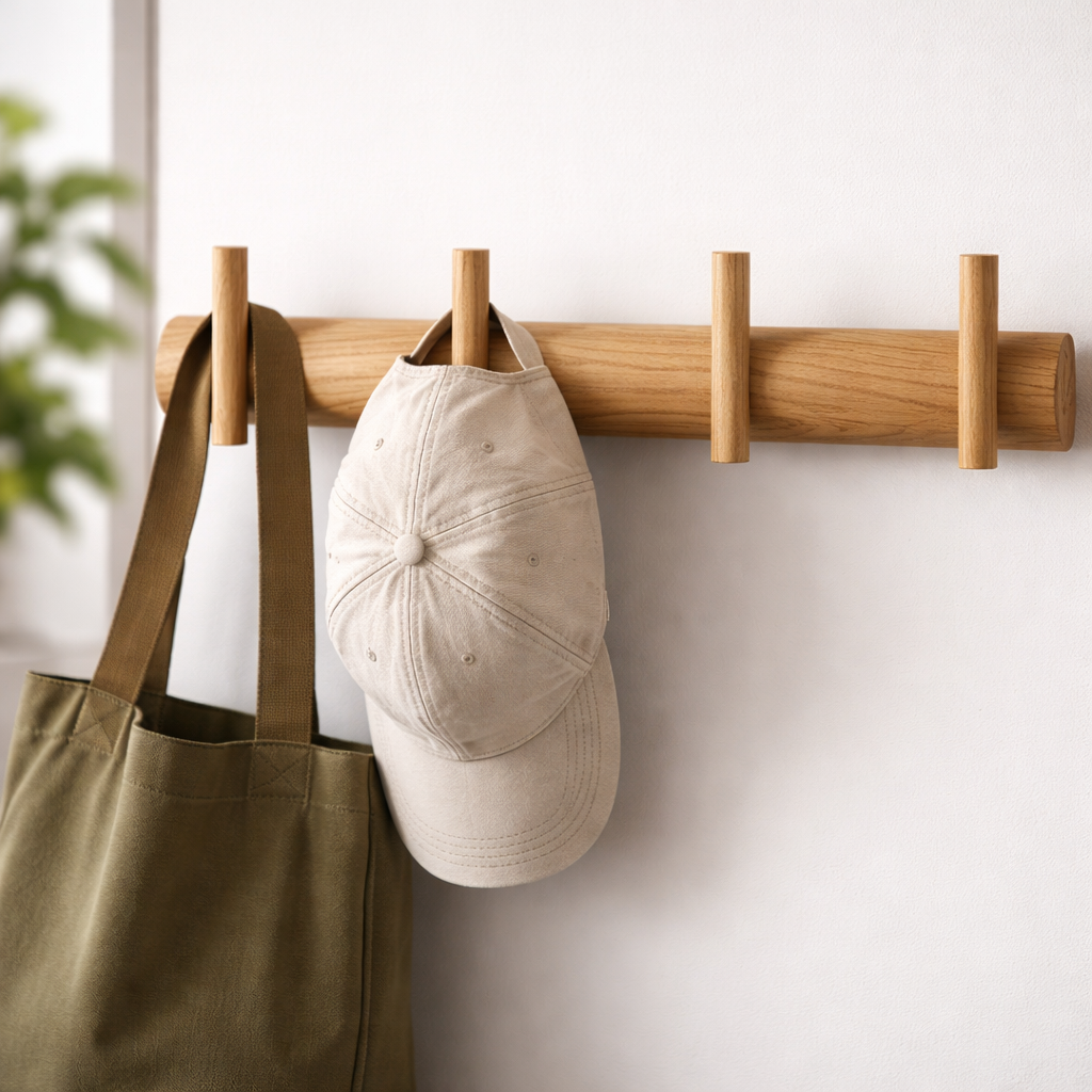 SALEBERATE Minimalist Solid Wood Wall Hooks – Modern Wooden Coat Rack for Entryway, Bedroom & Living Room | Stylish Wall Organizer for Bags, Keys & Accessories