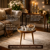 Handcrafted Wooden Round Side Table – Solid Wood Accent Table with Designer Inlay Top for Living Room, Bedroom & Home Décor