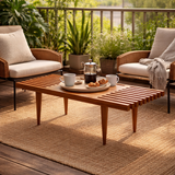 Premium Solid Maple Wood Bench Table – Modern Teak Finish Outdoor Coffee Table for Balcony, Patio & Living Room – Durable Weather-Resistant Furniture