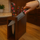 Handcrafted Wooden Knife Block Holder - Premium Countertop Knife Organizer with Ventilated Slots