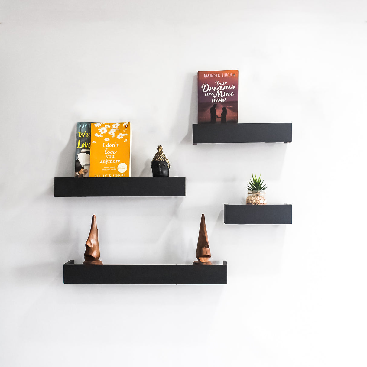 Modern 4-Piece Wooden Floating Shelves (Black)