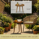 Handcrafted Wooden Round Side Table with Decorative Inlay Top – Solid Wood Accent Table for Living Room, Bedroom & Home Décor