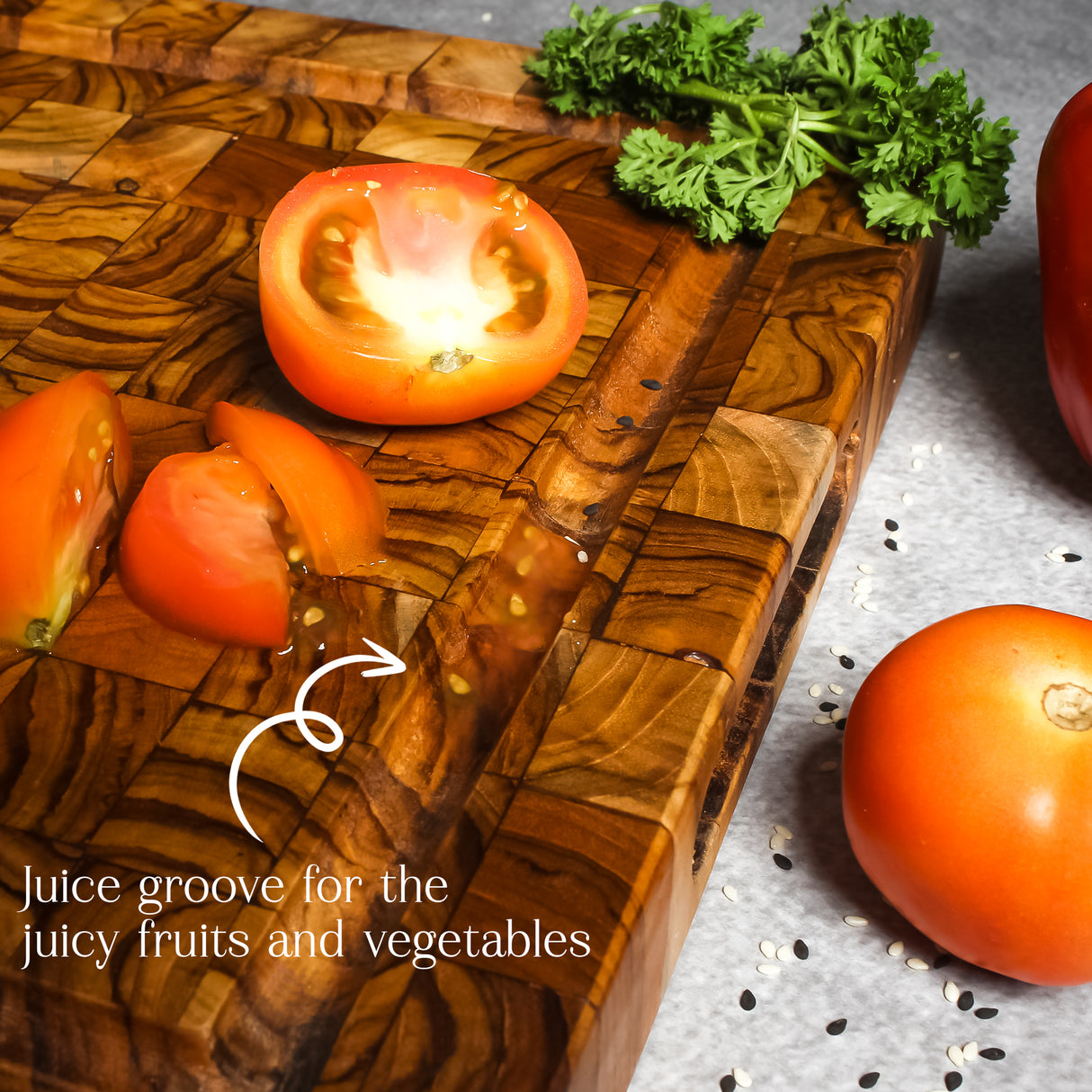 Acacia Wooden Chopping Board with Juice Groove – End Grain Cutting Board (16” x 12” x 1.5”)