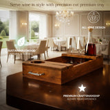 Wooden Wine Serving Tray for Bottle & Glasses – Charcuterie Board with Bronze Handles