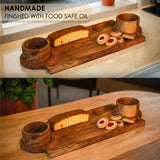 Wooden Serving Tray with 2 Dip Holders – Acacia Platter for Snacks & Entertaining