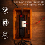 Handcrafted Wooden Cable Management Box - Premium Power Strip & Wire Organizer for Desk and Bedside