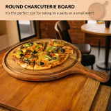 Round Pizza Platter with Handle, Acacia Wood Pizza Peel, Multipurpose Serving Tray