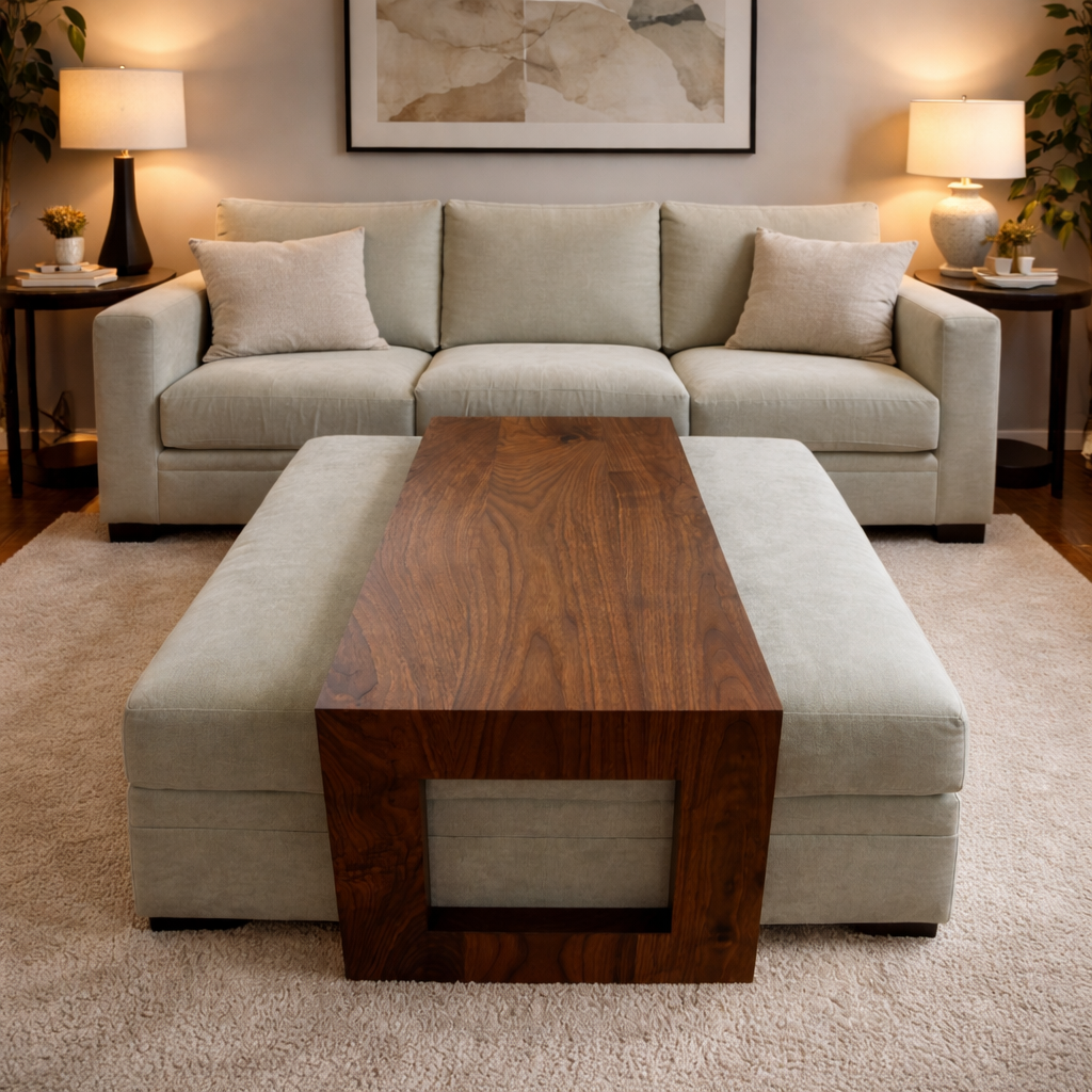 Wooden Ottoman Tray Table | Fits Over Ottoman | Modern Coffee Table for Sofa & Living Room