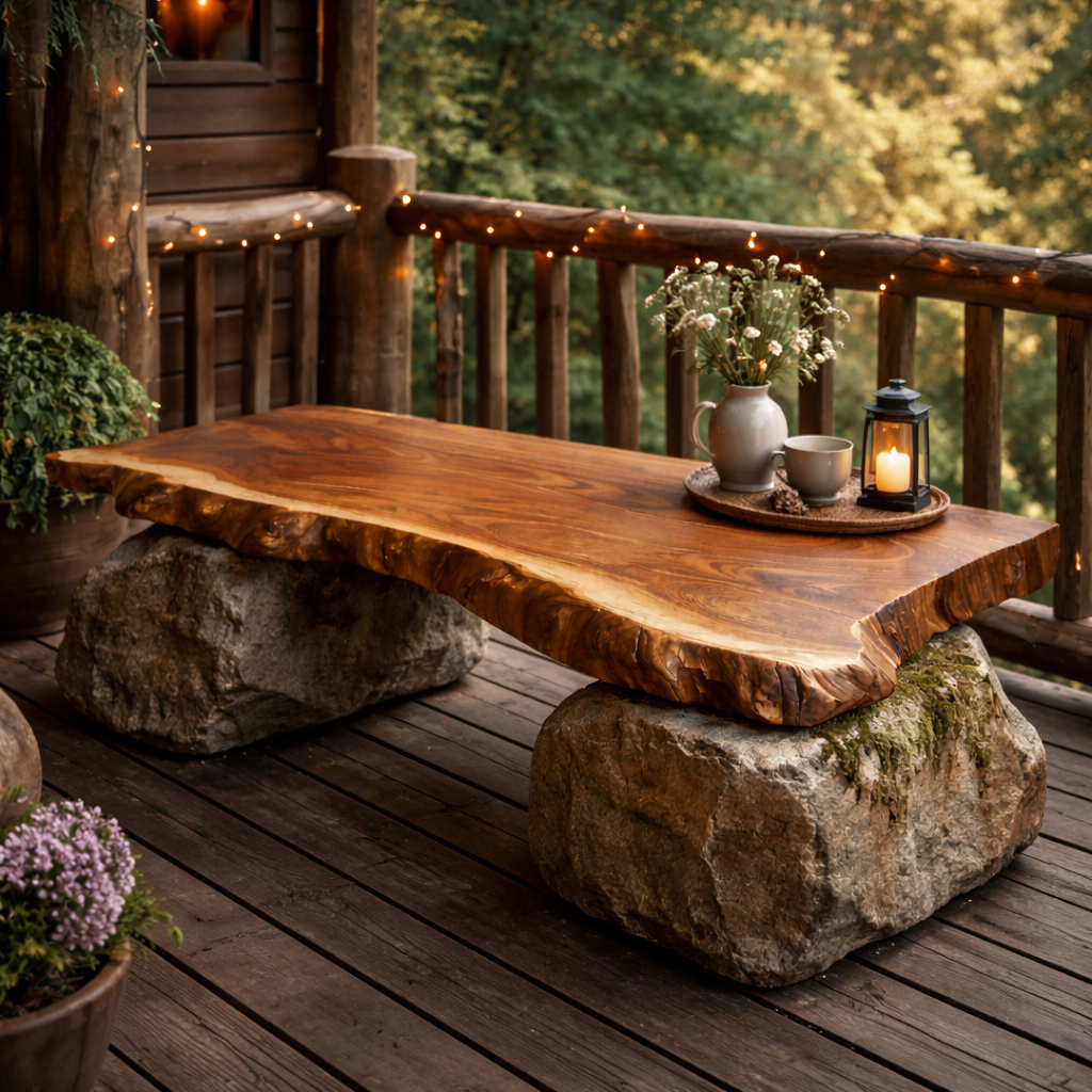 Solid Wood Live Edge Slab Tabletop – Natural Rustic Wooden Board with Organic Grain Finish for Dining, Coffee & Console Tables