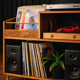 Luxury Vinyl Record Storage Cabinet – Wooden Turntable Stand with Open Shelves, High-Capacity LP Storage & Integrated Audio Shelf