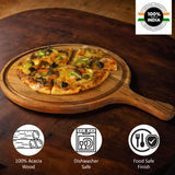 Round Pizza Platter with Handle, Acacia Wood Pizza Peel, Multipurpose Serving Tray