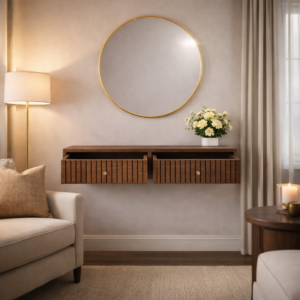 Modern Floating Wooden Console Table – Premium Wall-Mounted Entryway & Living Room Storage Unit