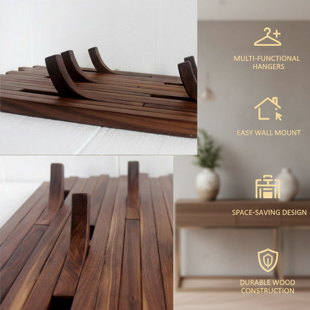 Modern Wall-Mounted Wooden Coat Rack – Stylish Organizer for Coats, Bags, Scarves & Keys | Space-Saving Entryway Décor