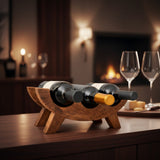 Wooden Wine Rack – Modern Countertop Wine Bottle Holder – Decorative Solid Wood Wine Stand for Kitchen, Bar & Dining
