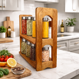 2-Tier Wooden Spice Rack for Kitchen Counter – Masala Organizer Stand for Spice Bottles, Herbs & Condiments
