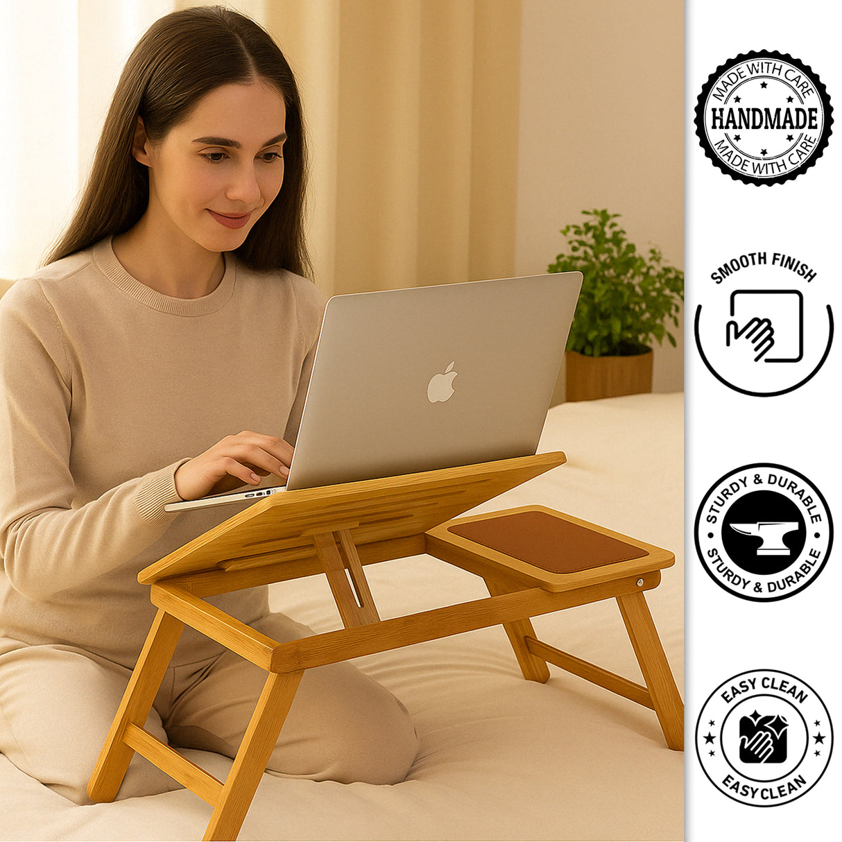 Adjustable Foldable Wooden Lap Desk with Built-in Storage Drawers – Portable Laptop Stand & Breakfast Tray for Bed, Couch, or Sofa Use