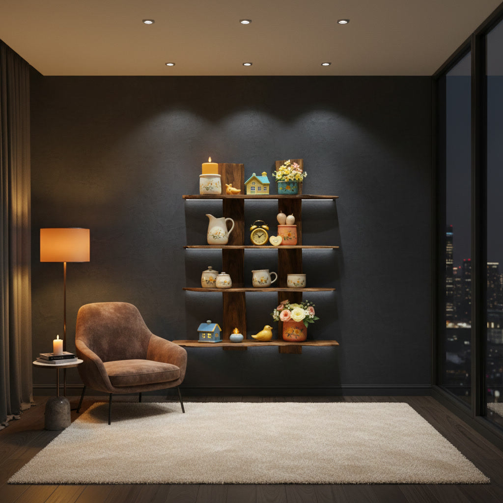 Premium Live Edge Wooden Wall Shelf Unit – Handmade Multi-Tier Solid Wood Floating Shelf for Modern & Rustic Interiors