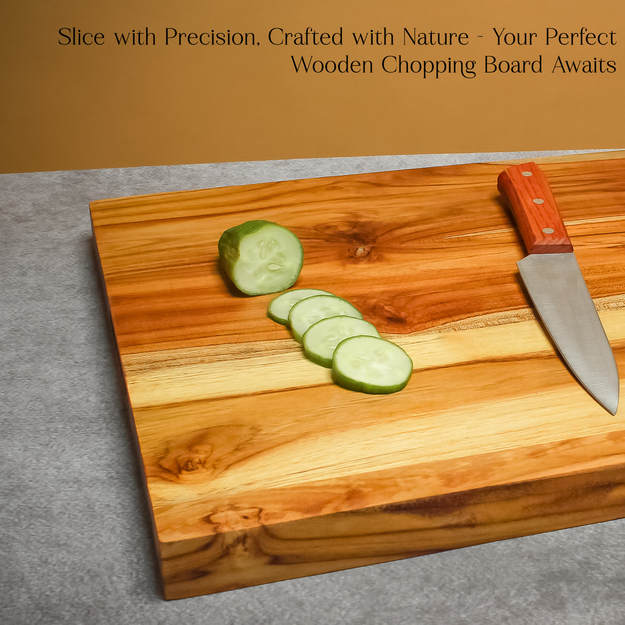 Teak Wooden Cutting Board – Groove-Free Design with Beeswax Care Combo for Kitchen Prep