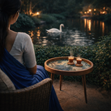 Handcrafted Wooden Round Side Table with Floral Inlay Top – Solid Wood Accent Table for Living Room, Bedroom & Home Décor