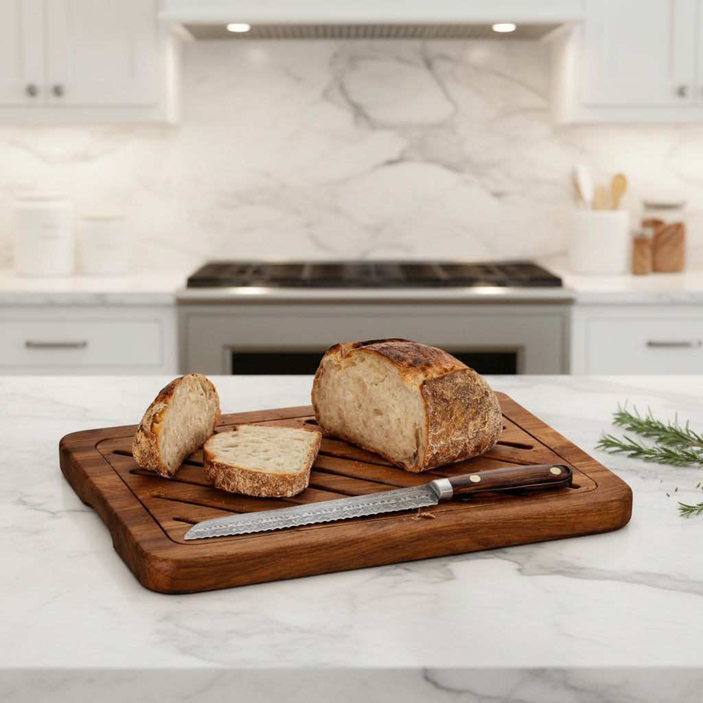 Handcrafted Walnut Bread Cutting Board with Removable Crumb Tray – Rustic Wooden Bread Slicer for Sourdough, Artisan Loaf & Kitchen Serving – Durable Premium Kitchen Board