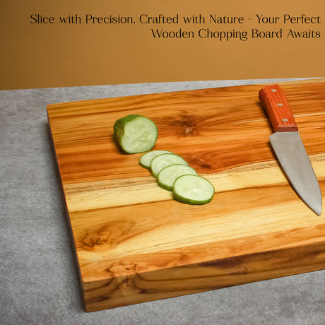 Teak Wood Cutting Board – Groove-Free, Edge Grain Kitchen Prep & Serving Board