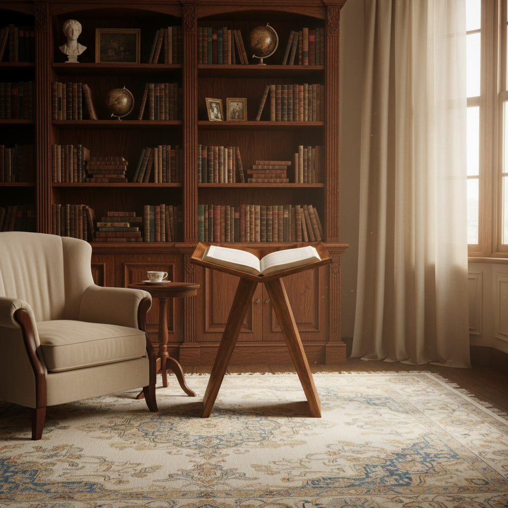 Luxury Wooden Floor Book Stand – Solid Teak Angled Reading Display for Quran, Bible & Large Books